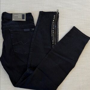 7 For All Mankind Black Skinny Jeans with Zipper Detail